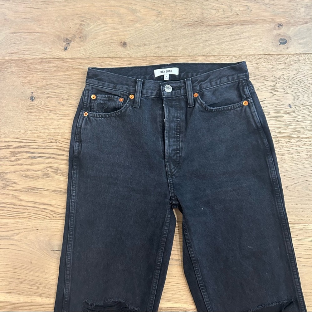 Redone 90's High Rise Loose Washed Black with Rips Distressed - Picture 5 of 13
